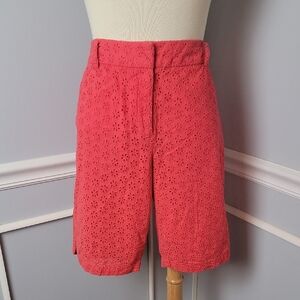 CHARTER CLUB Coral Floral Eyelet Bermuda 100% Cotton Summer Preppy Boho Short 12